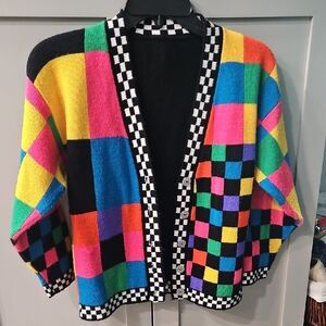 Multicolor Vintage 90's Checkered Knit Cardigan